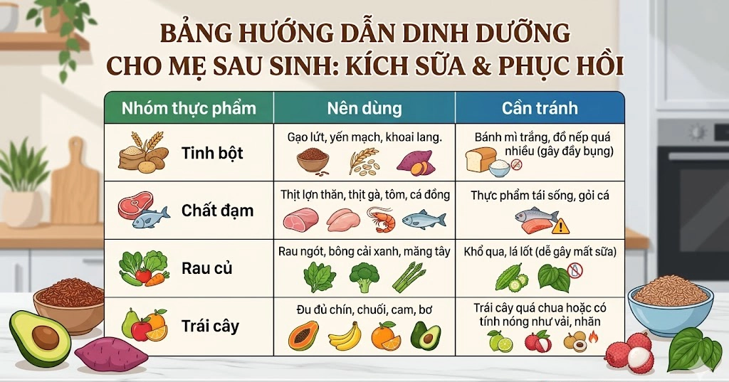 Những nhóm thực phẩm “đại kỵ” và nên dùng trong chăm sóc sau sinh