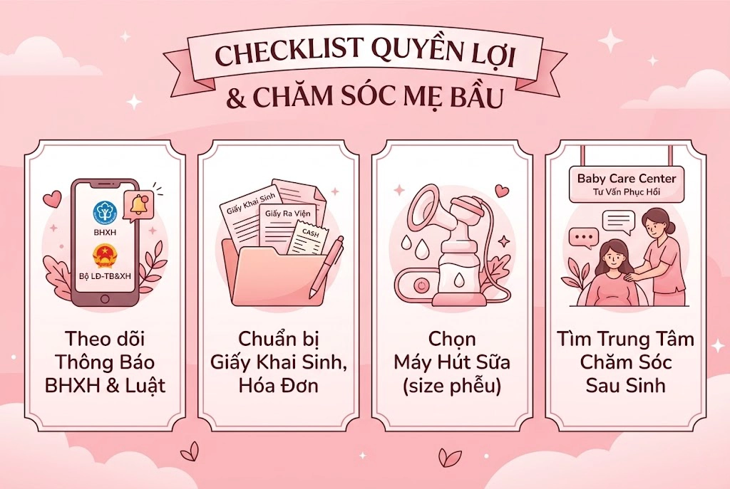 Chính sách thai sản 2026: Checklist các bước chuẩn bị quyền lợi và chăm sóc cho mẹ bầu.