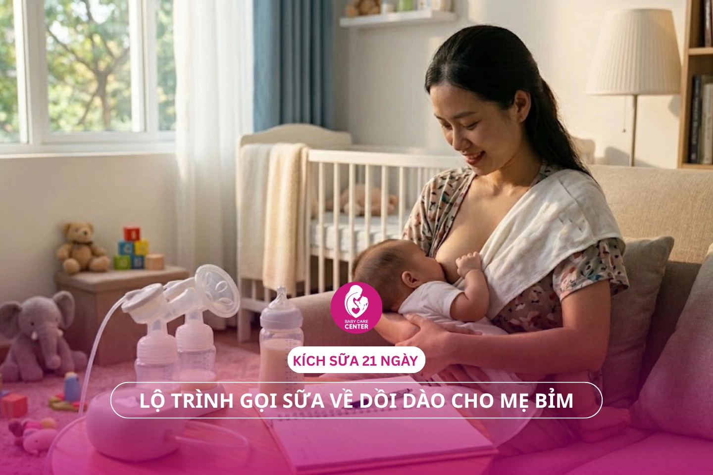 Hình ảnh một người mẹ đang tận hưởng khoảnh khắc bên con, với dòng sữa mẹ dồi dào.