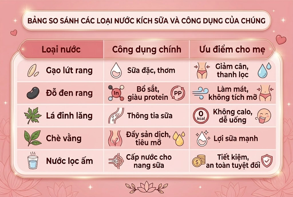 Tóm tắt kích sữa bằng 5 loại nước giúp sữa đặc, mẹ dáng thon.