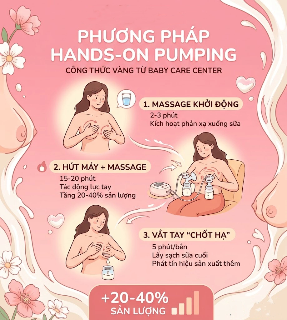 Phương pháp kích sữa kết hợp tay và máy.