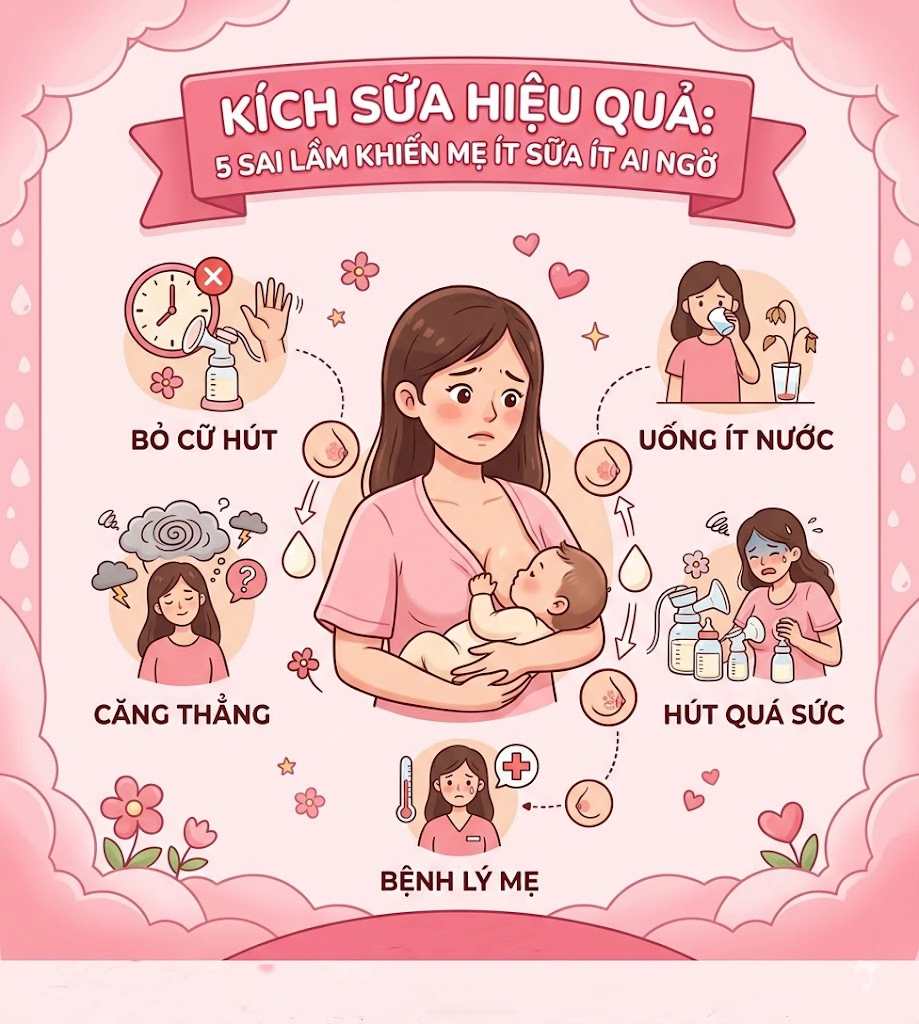 5 sai lầm phổ biến mà mẹ hay mắc phải khi kích sữa.